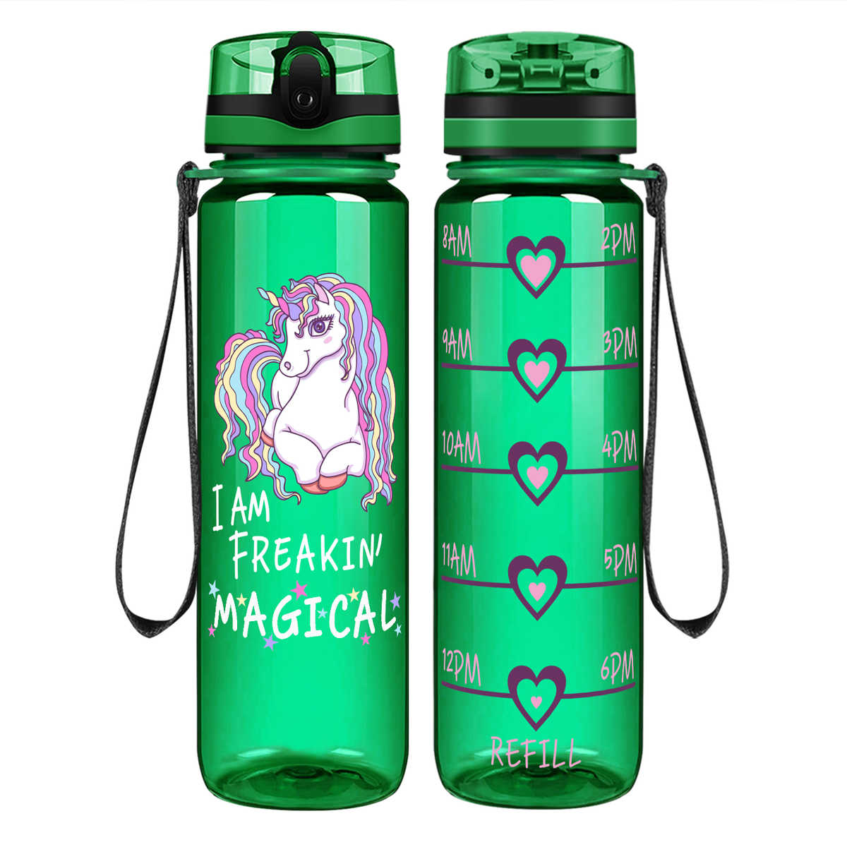 Freakin' Magical 32 oz Motivational Tracking Unicorn Water Bottle