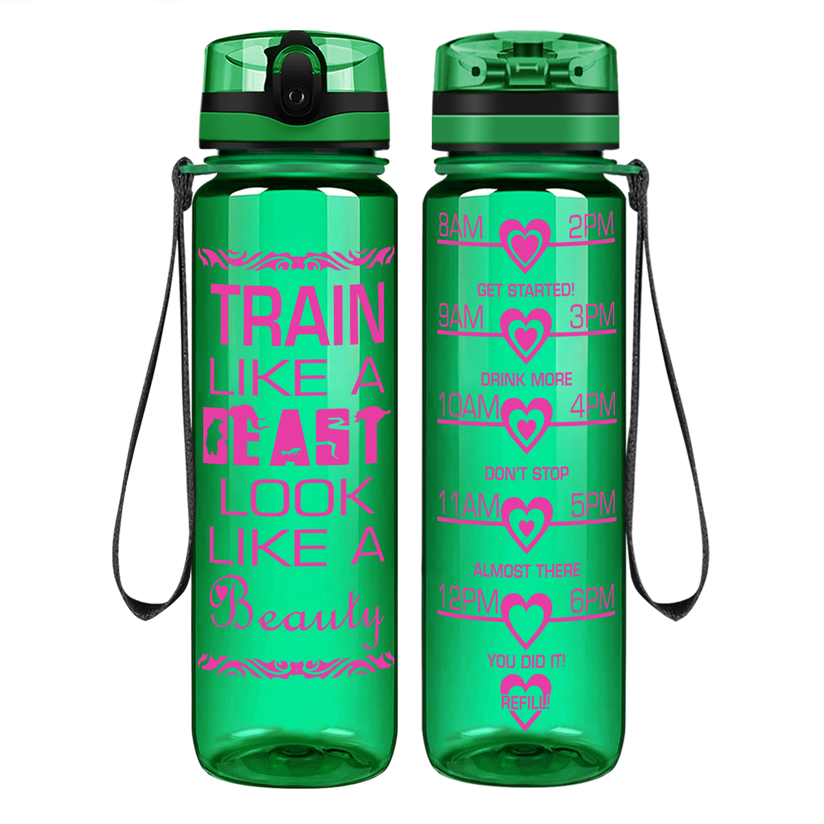 Train Like A Beast on 32 oz Motivational Tracking Water Bottle