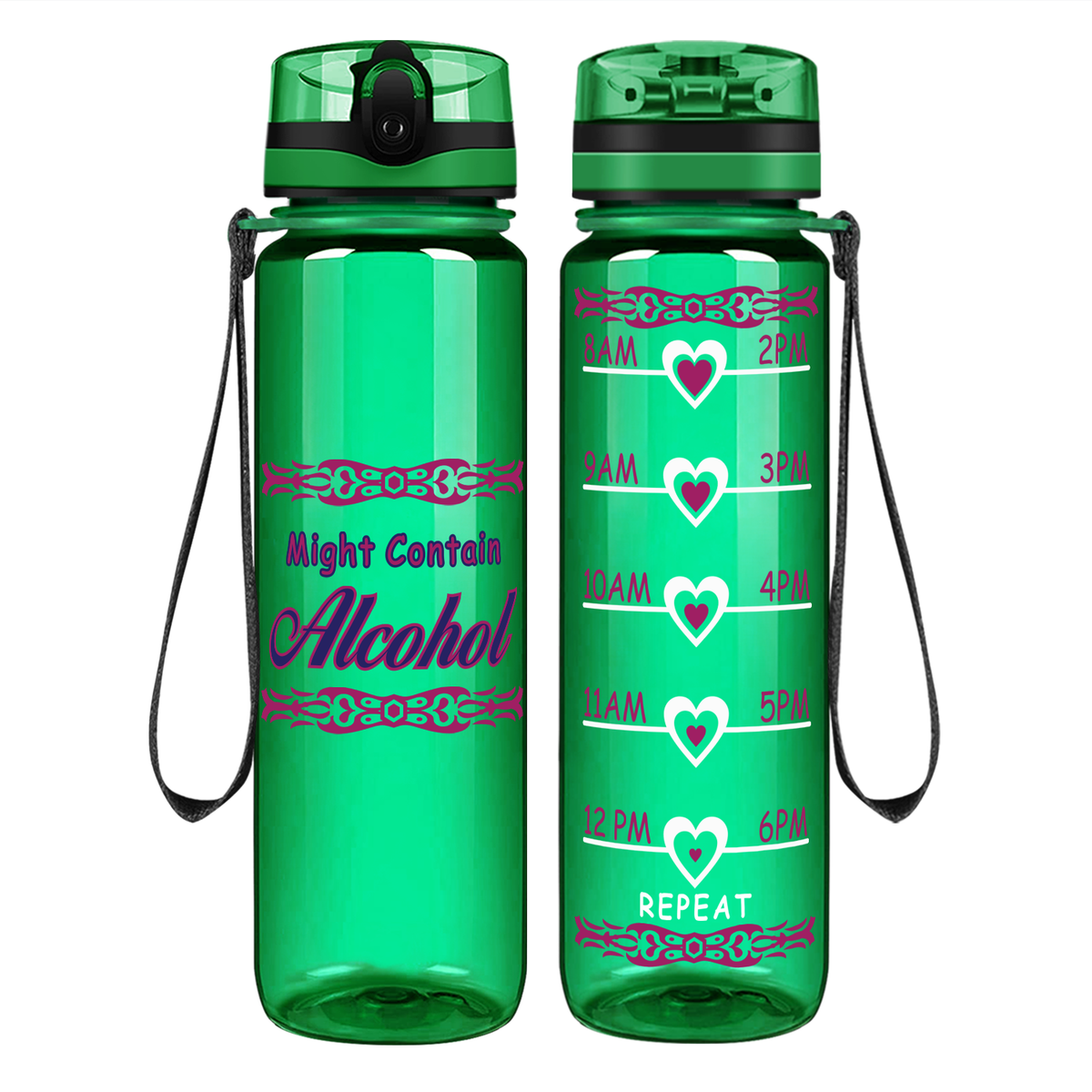 Might Contain Alcohol on 32 oz Motivational Tracking Water Bottle