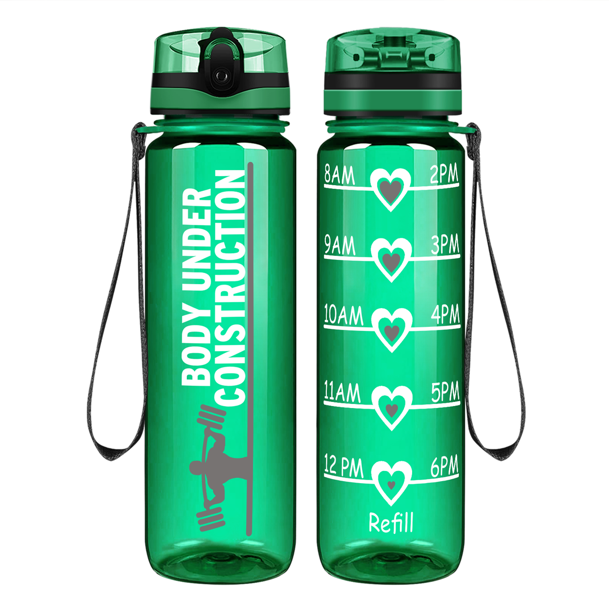 Gym Body Under Construction on 32 oz Motivational Tracking Water Bottle