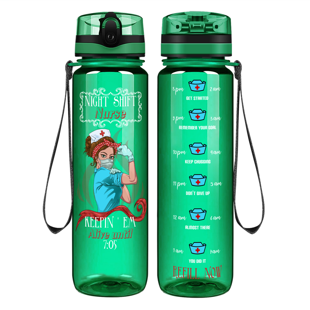 Night Shift Nurse on 32oz Motivational Tracking Water Bottle