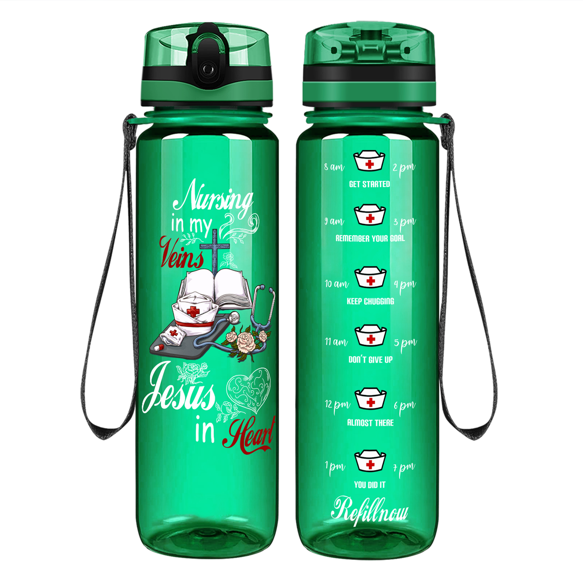 Nursing in my Veins on 32oz Motivational Tracking Water Bottle