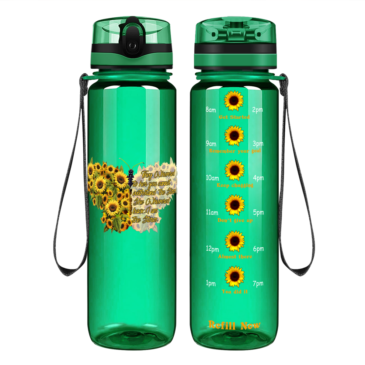 I Am The Storm Sunflower Butterfly on 32 oz Motivational Tracking Water Bottle