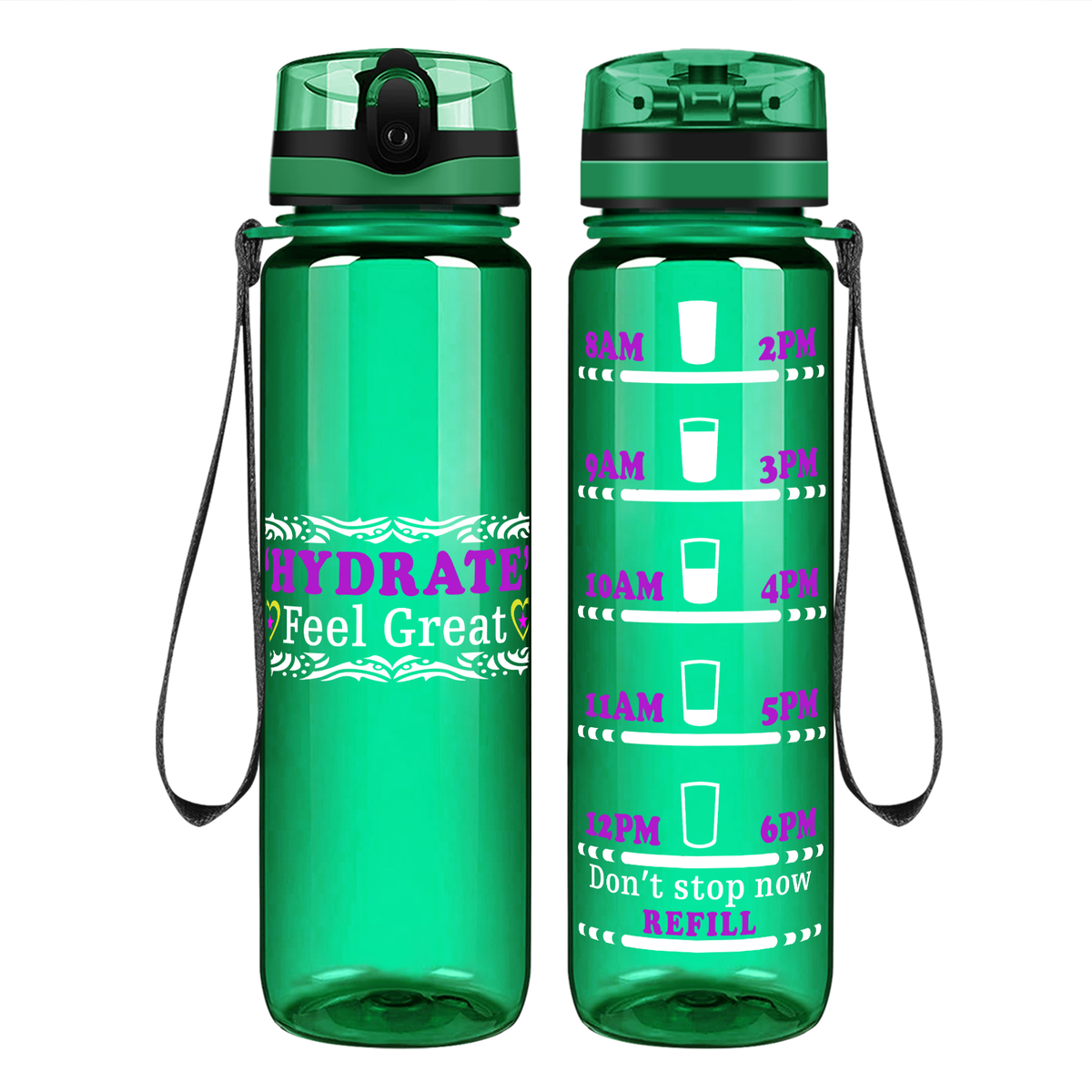 Hydrate to Feel Great on 32 oz Motivational Tracking Water Bottle