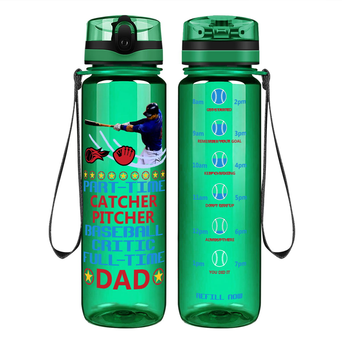Part-Time Catcher Pitcher Full Time Dad on 32 oz Motivational Tracking Water Bottle