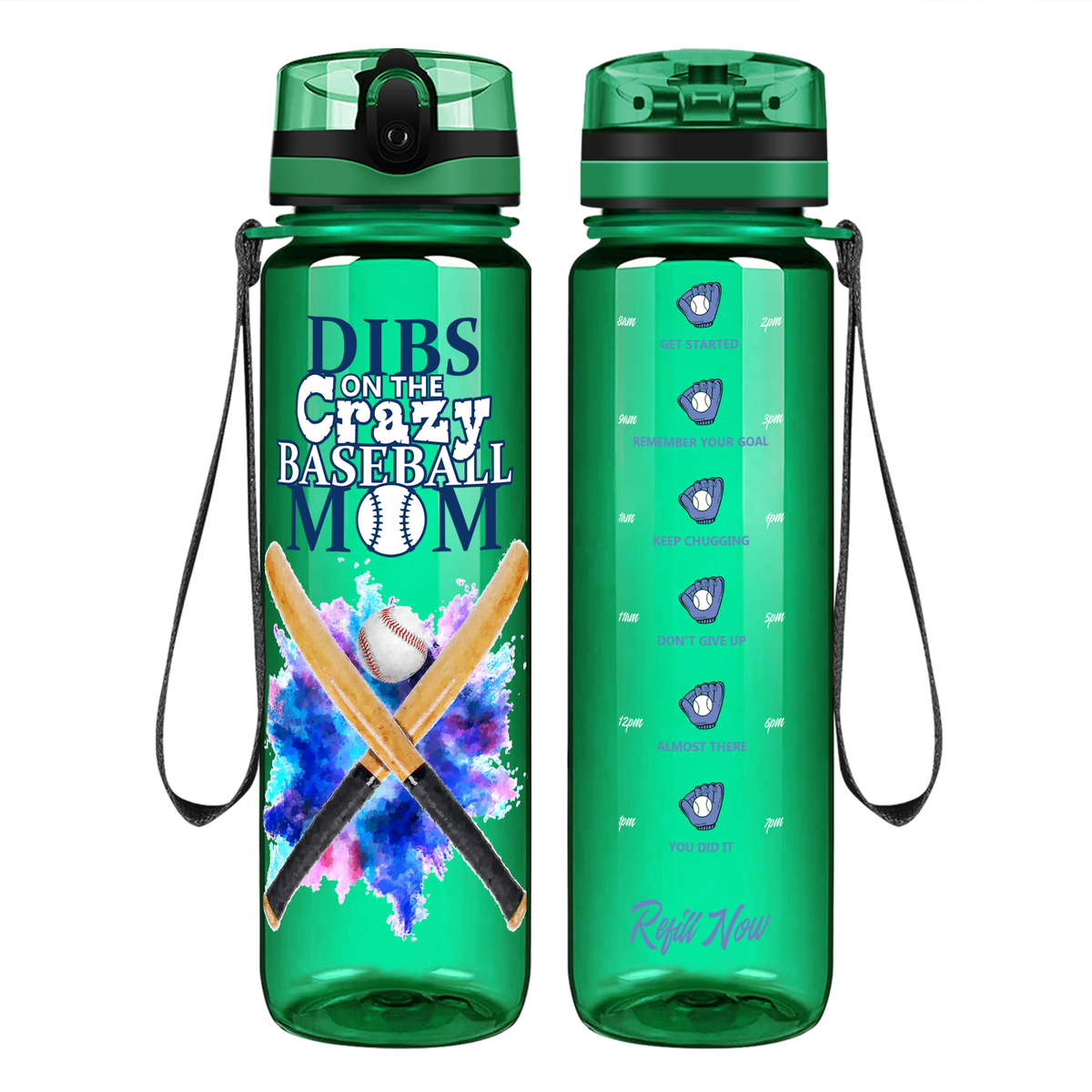 Dibs on the Baseball Mom on 32 oz Motivational Tracking Water Bottle