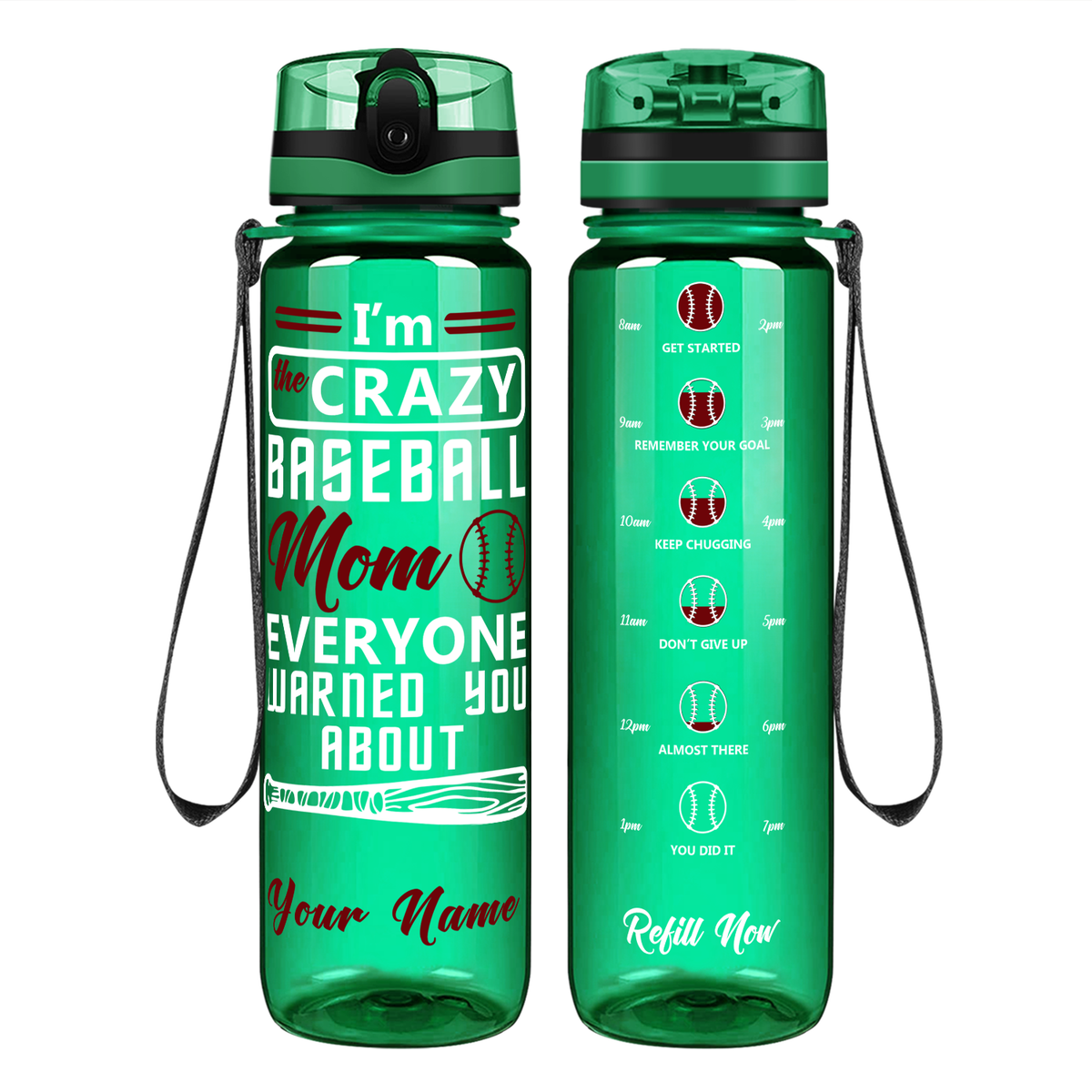 Personalized I'm the Crazy Baseball Mom on 32 oz Motivational Tracking Water Bottle