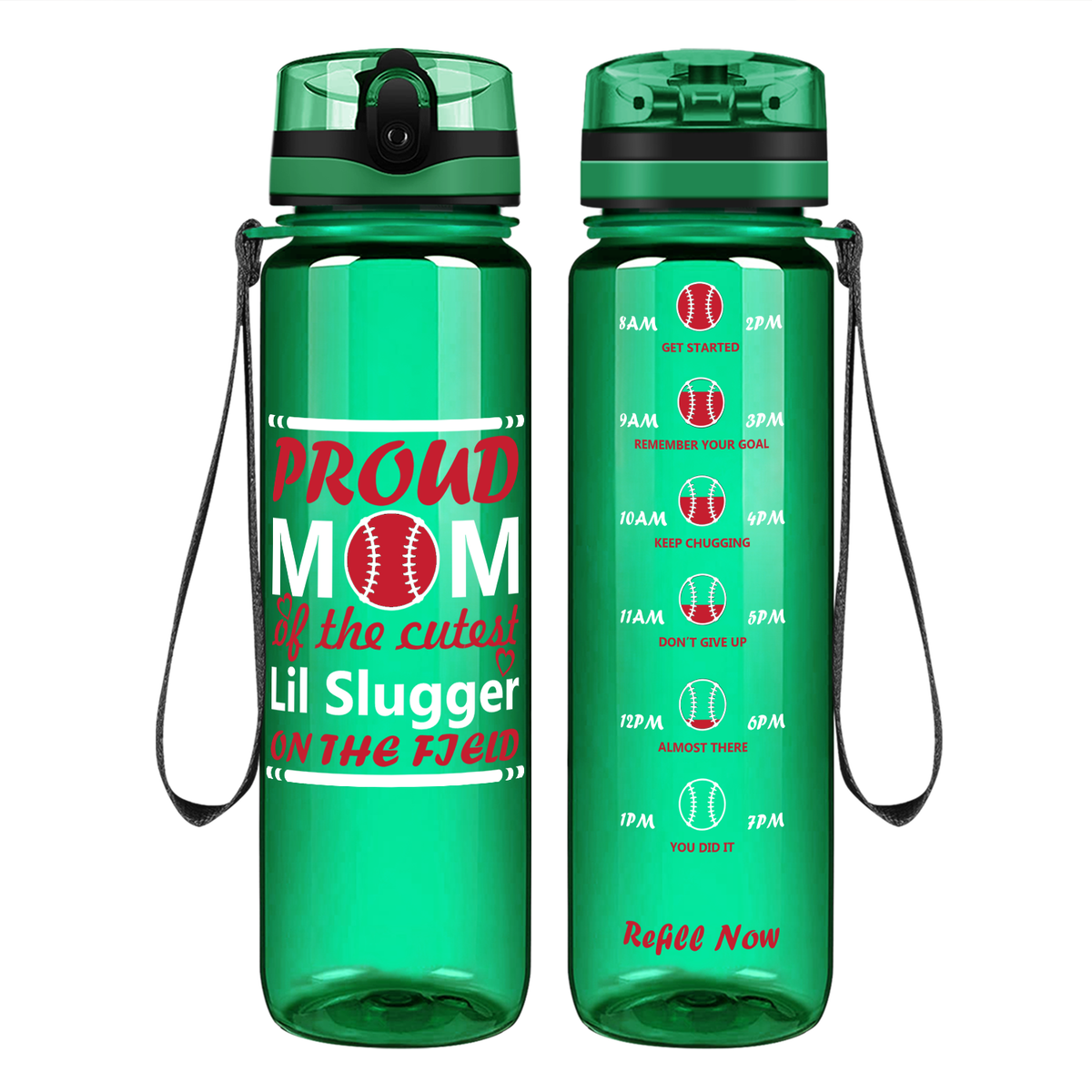 Proud Baseball Mom on 32 oz Motivational Tracking Water Bottle