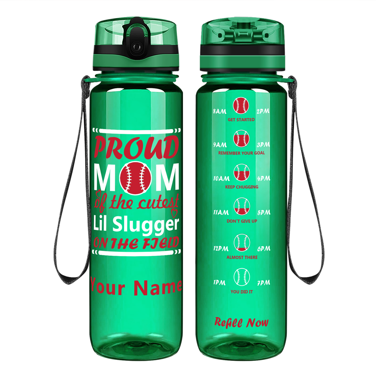 Personalized Proud Baseball Mom on 32 oz Motivational Tracking Water Bottle