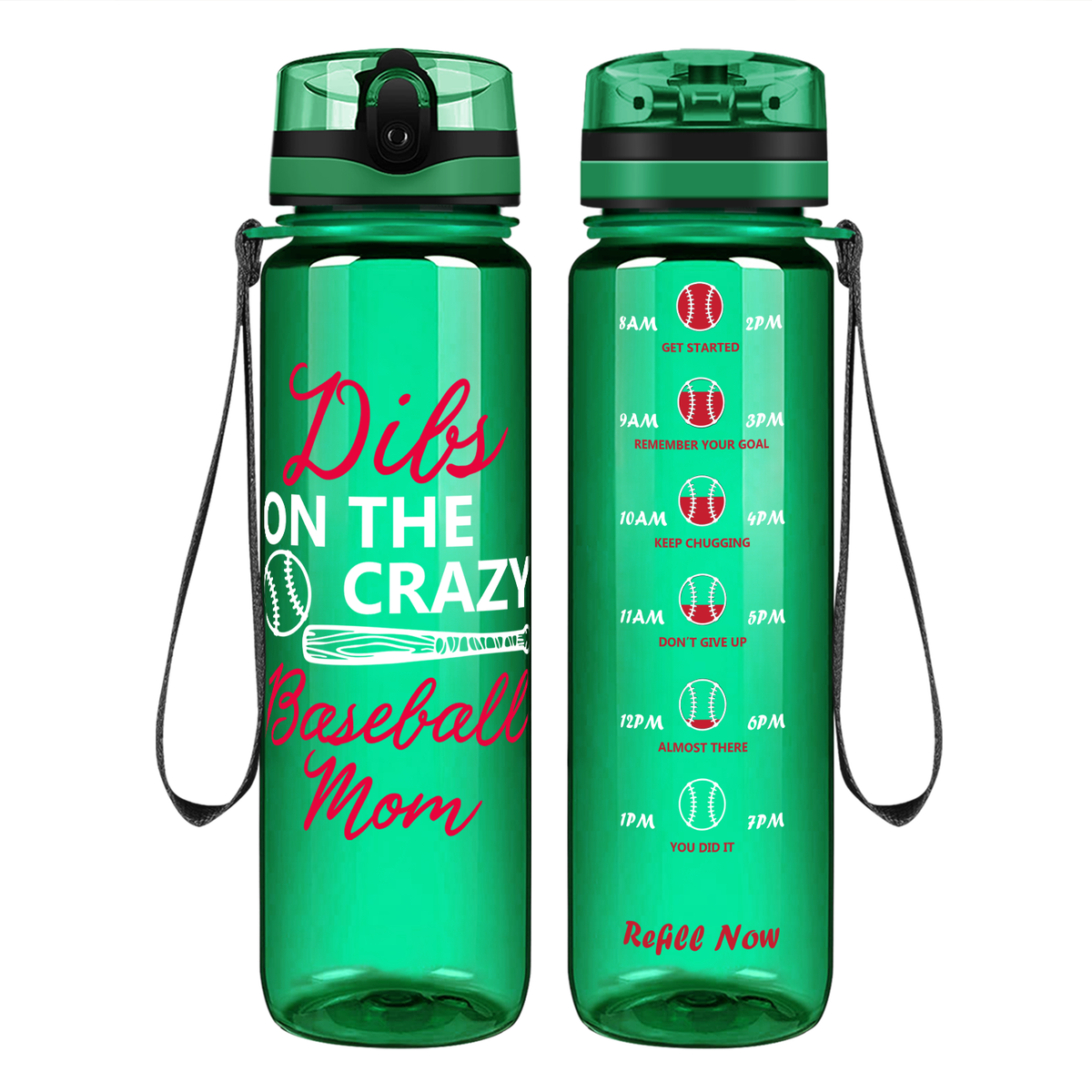 Crazy Baseball Mom on 32 oz Motivational Tracking Water Bottle