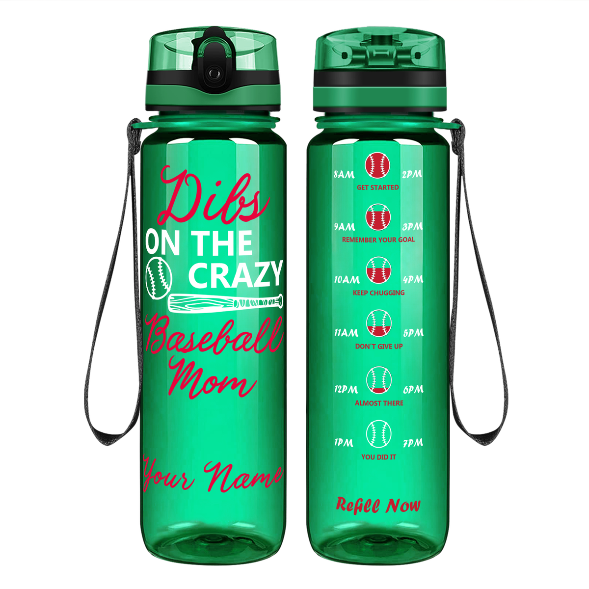 Personalized Crazy Baseball Mom on 32 oz Motivational Tracking Water Bottle