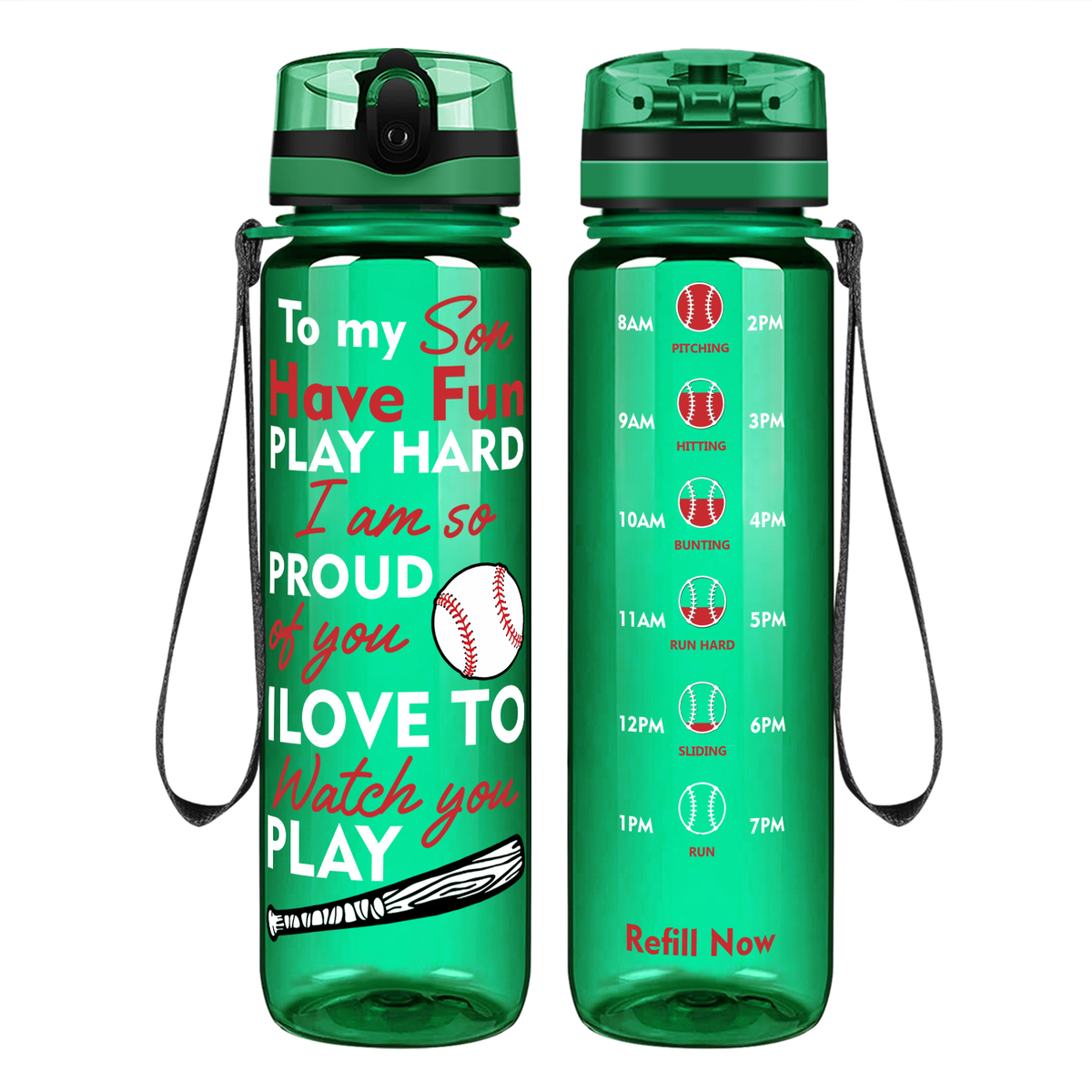 Play Hard Son Baseball on 32 oz Motivational Tracking Water Bottle