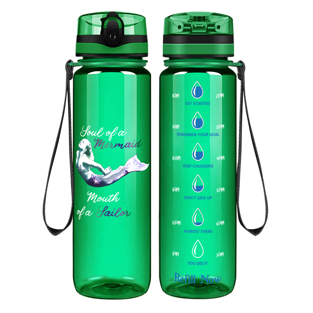 Soul of a Mermaid on 32 oz Motivational Tracking Water Bottle