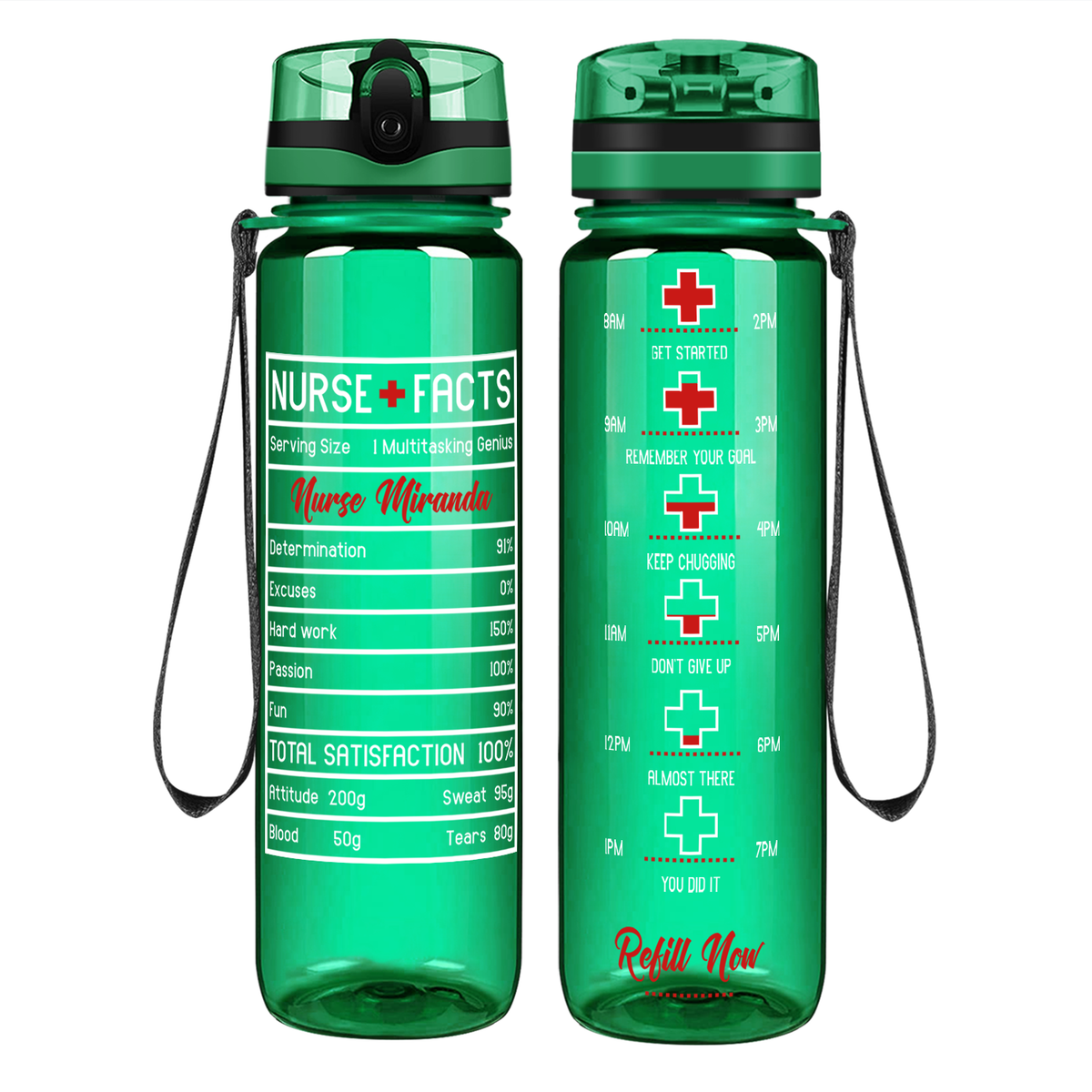 Personalized Nurse Facts on 32oz Motivational Tracking Water Bottle