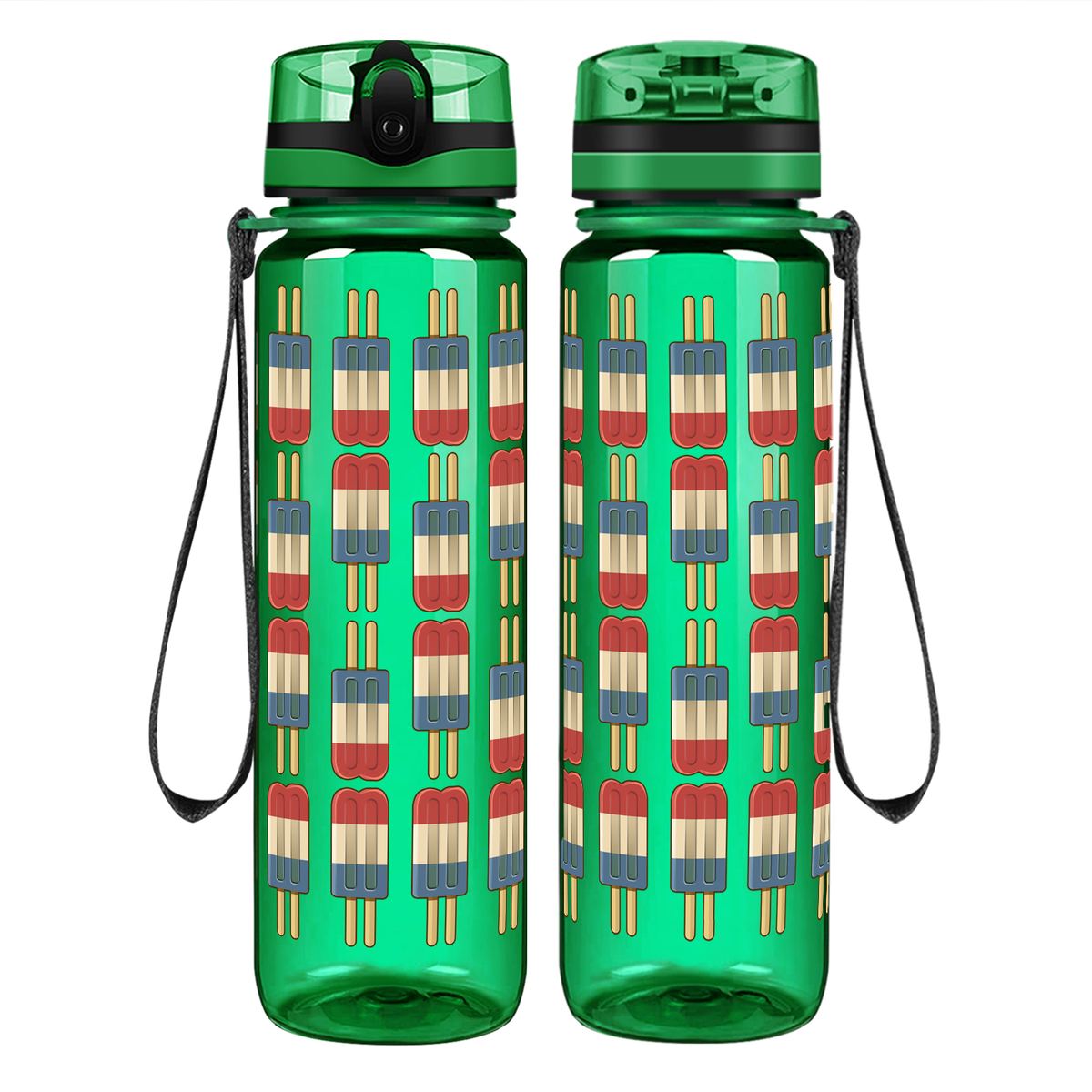 Red White Blue Popsicles on 32 oz Motivational Tracking Water Bottle