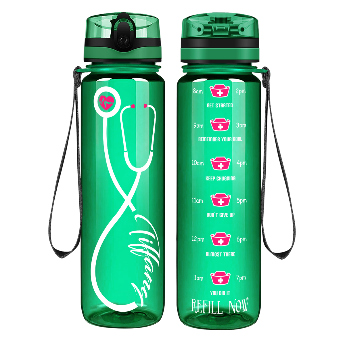 Personalized Nurse Stethoscope Pink on 32oz Water Bottle