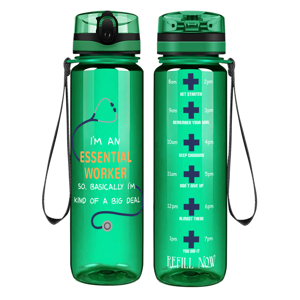 Essential Worker on 32oz Motivational Tracking Nurse Water Bottle