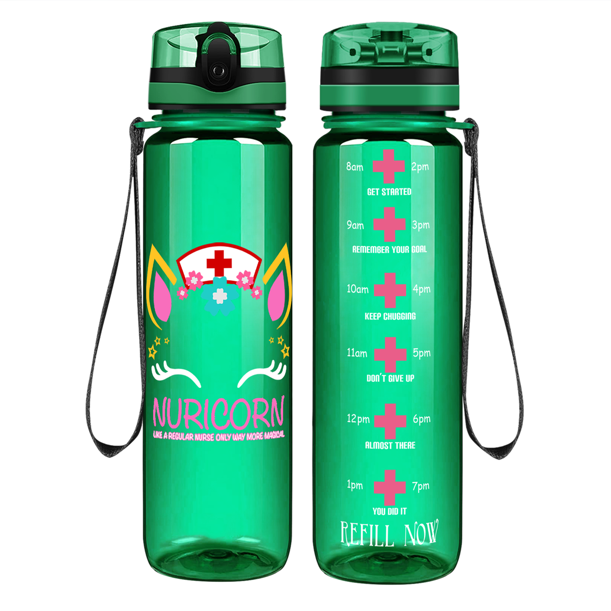 Nuricorn Face on 32oz Motivational Nurse Water Bottle