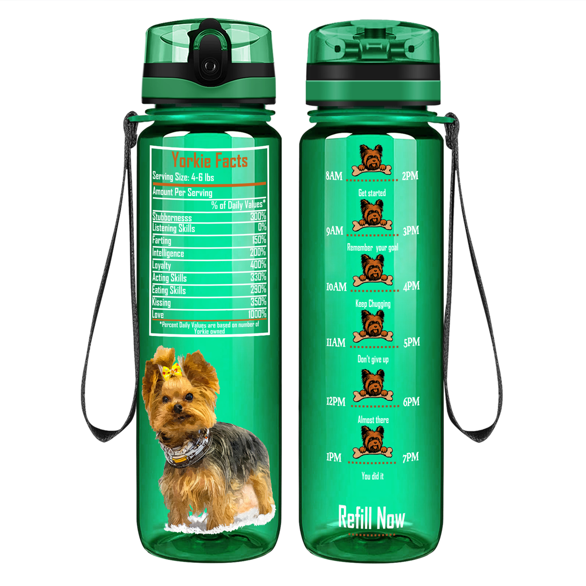 Yorkie Facts on 32 oz Motivational Tracking Water Bottle