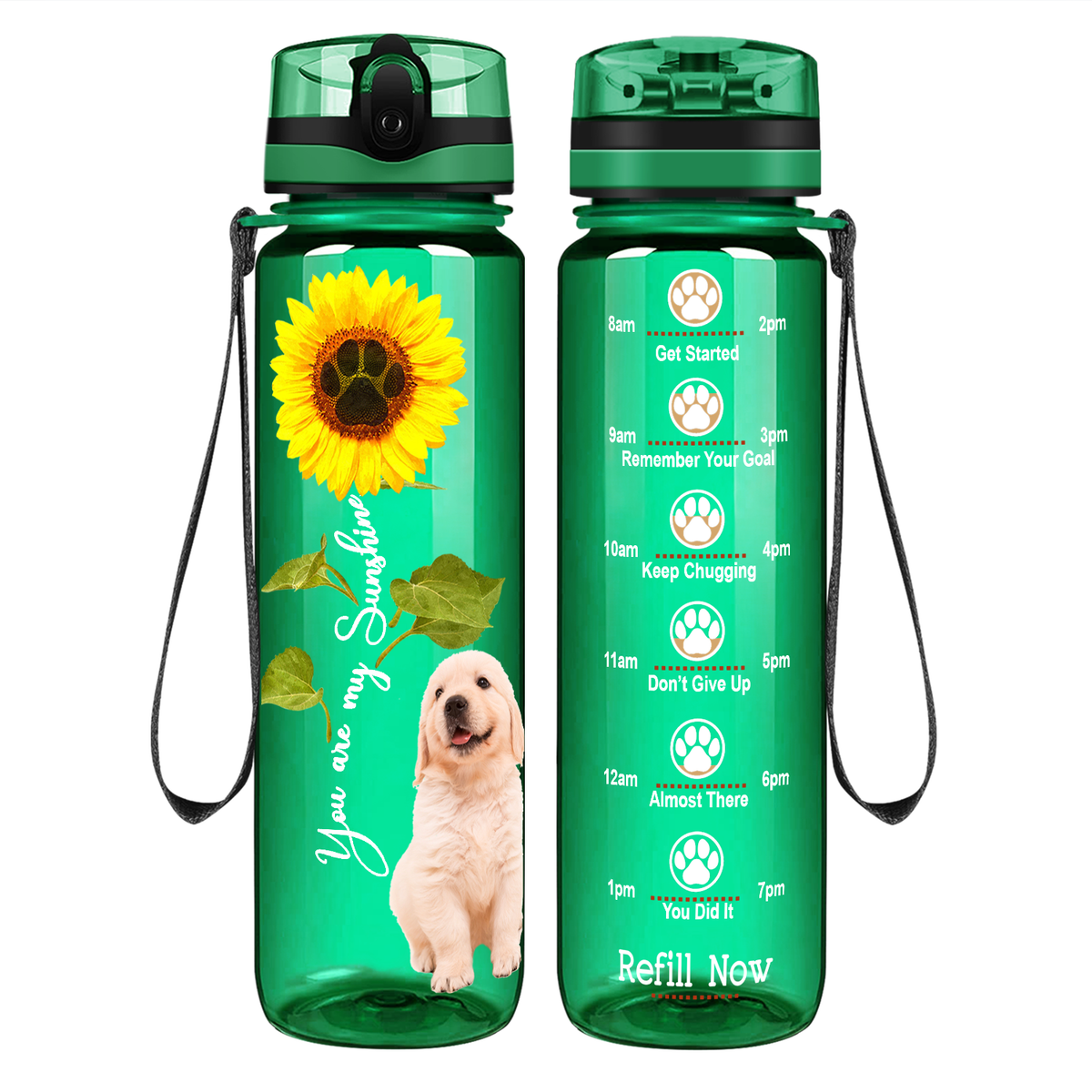 Golden Retriever You are my Sunshine on 32 oz Motivational Tracking Water Bottle
