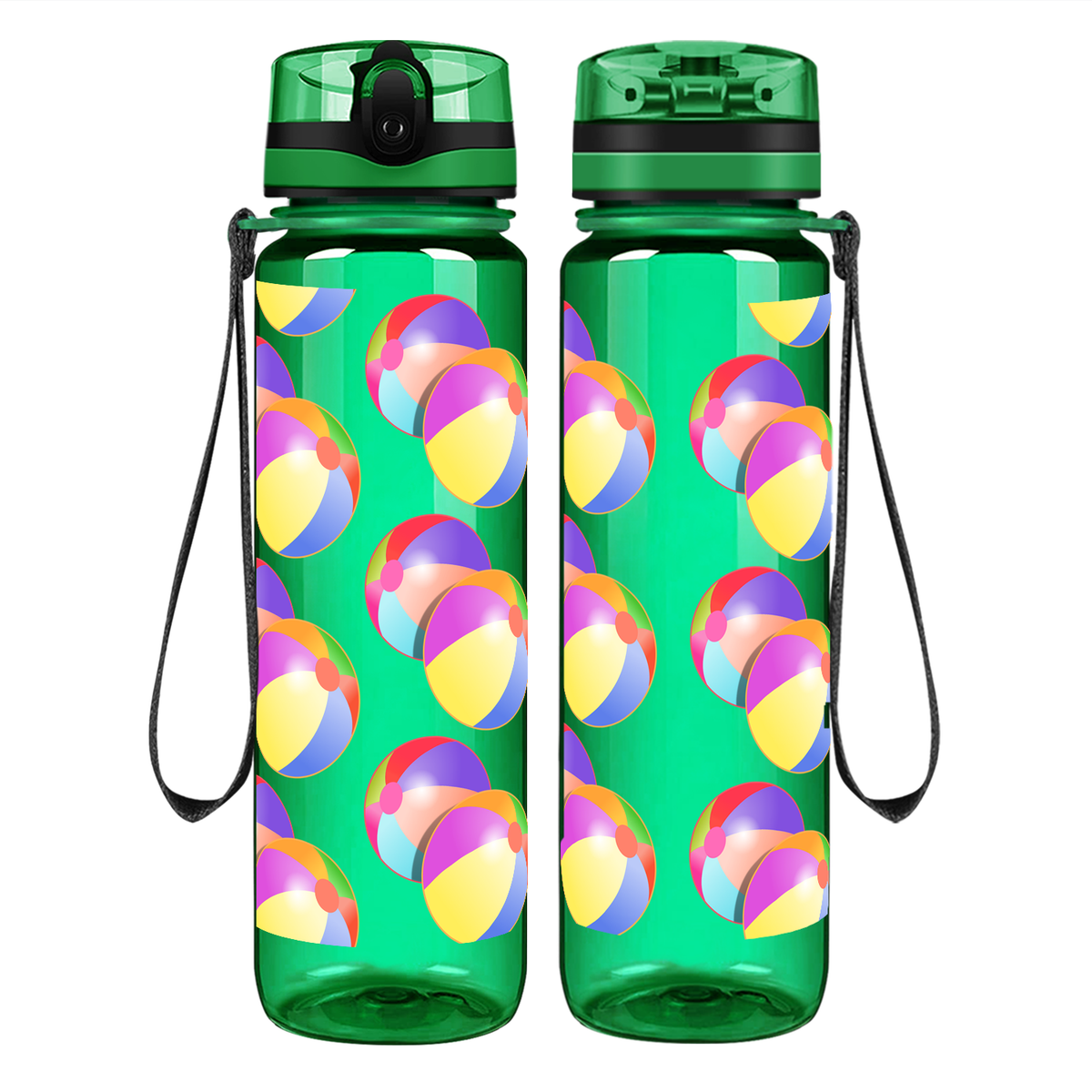 Beach Balls on 32 oz Motivational Tracking Water Bottle