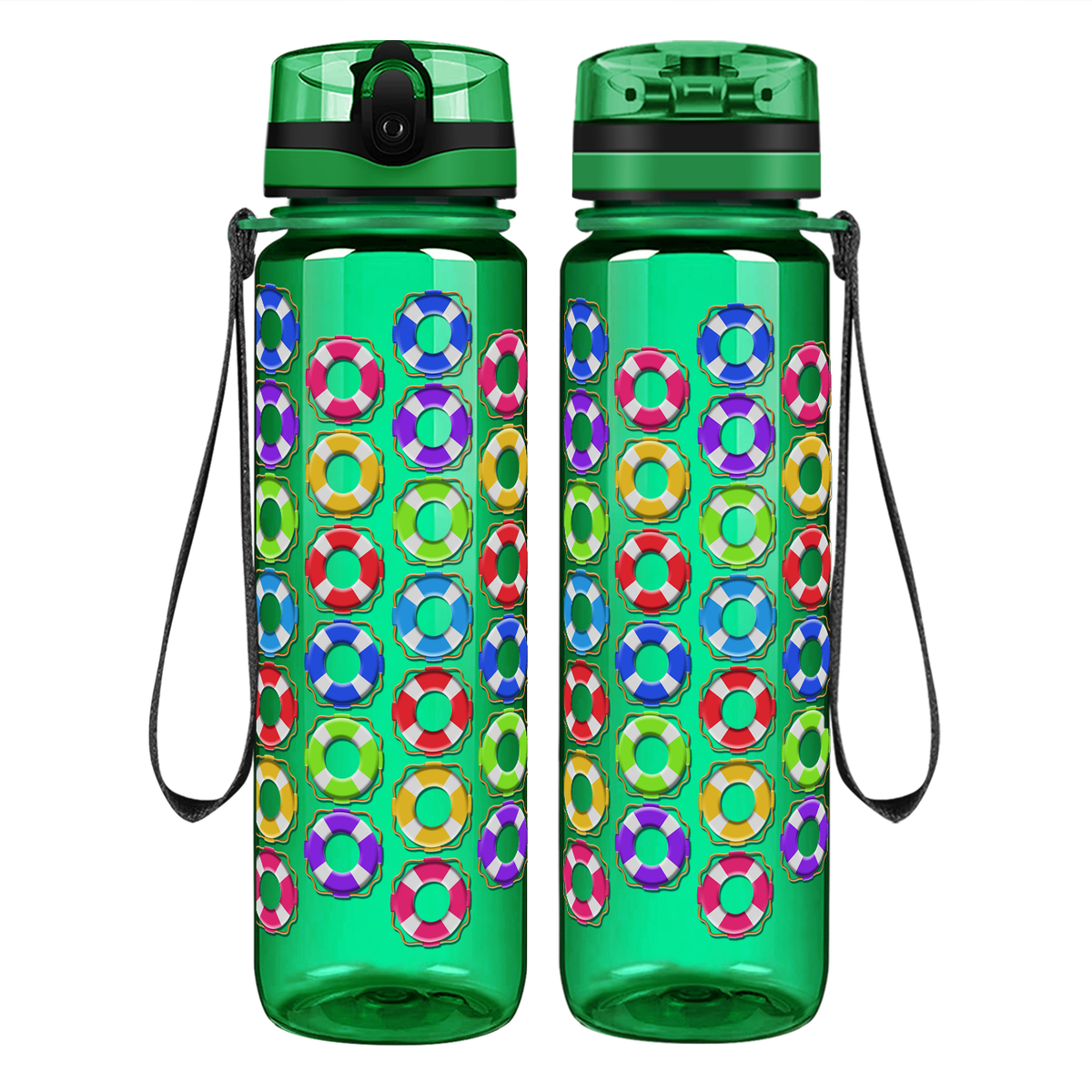 Colorful Life Savers on 32 oz Motivational Tracking Water Bottle