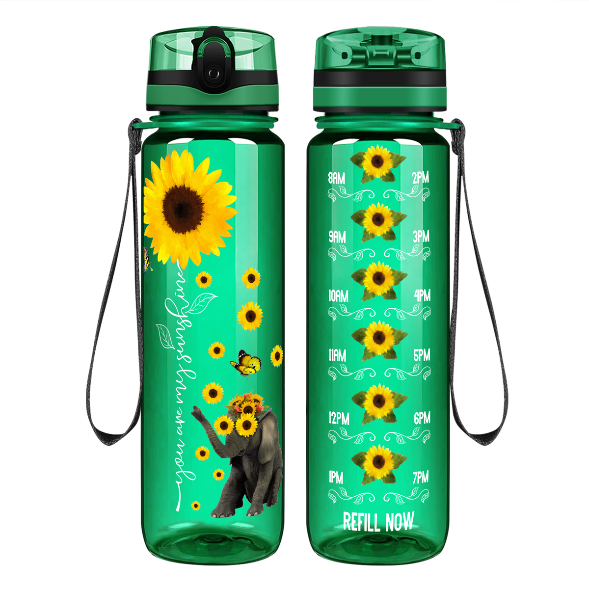 You are My Sunshine Sunflower on 32 oz Motivational Tracking Water Bottle