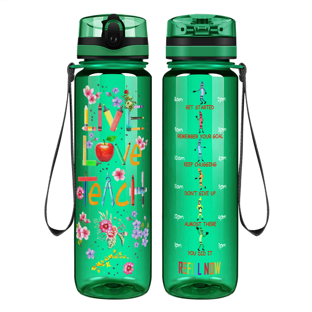 Live Love Teach on 32 oz Motivational Tracking Water Bottle