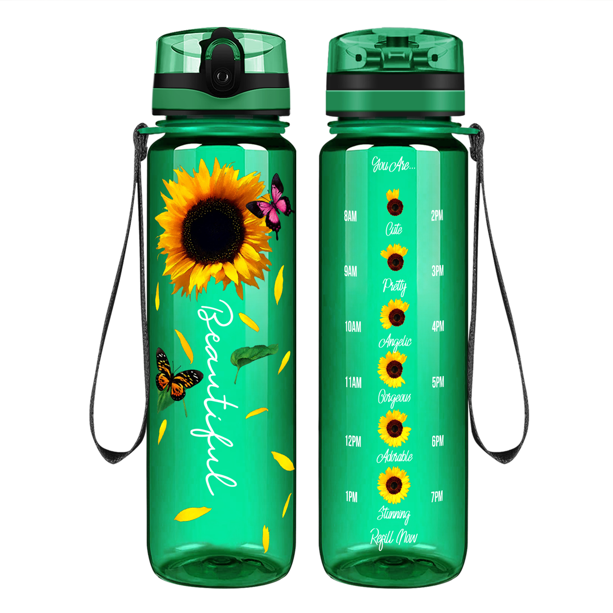 Beautiful Sunflowers on 32 oz Motivational Tracking Water Bottle