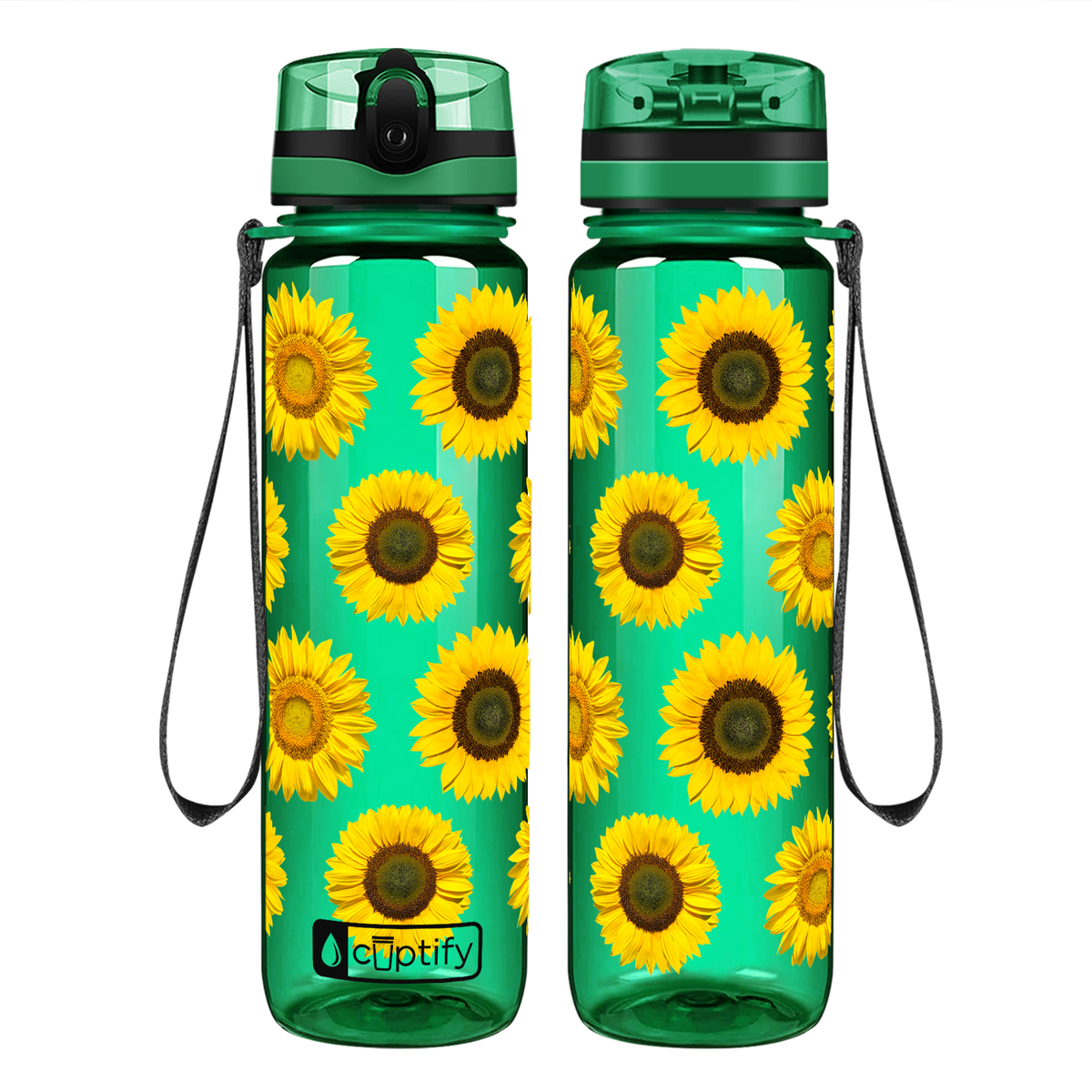 Sunflowers Galore on 32 oz Motivational Tracking Water Bottle
