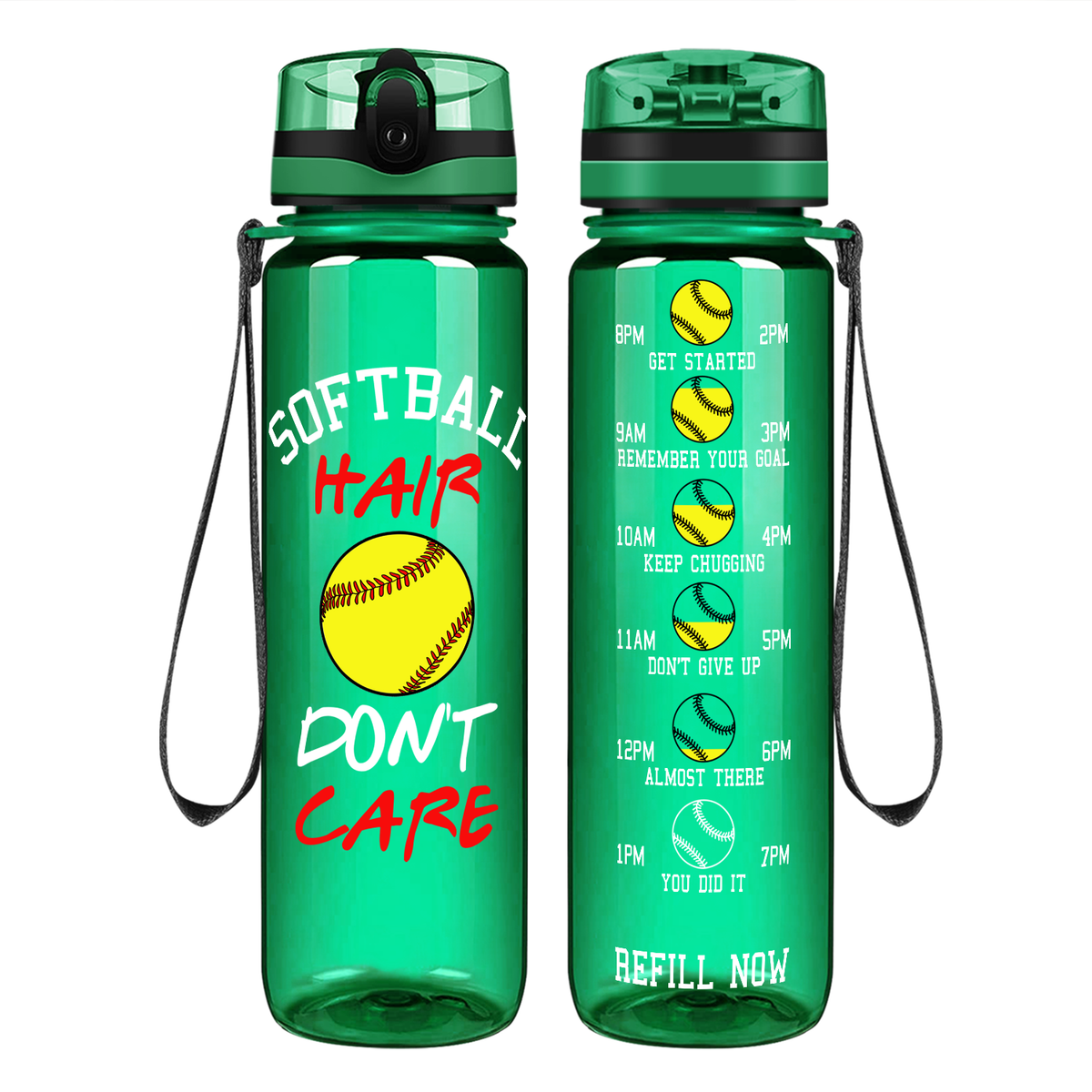 Softball Hair Don't Care on 32 oz Motivational Tracking Water Bottle