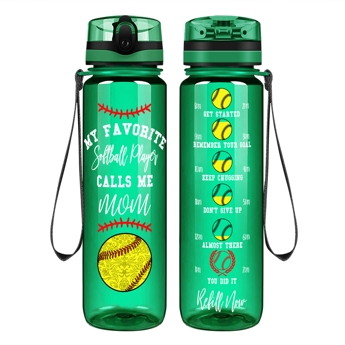 My Favorite Softball Player Calls Me Mom on 32 oz Motivational Tracking Water Bottle