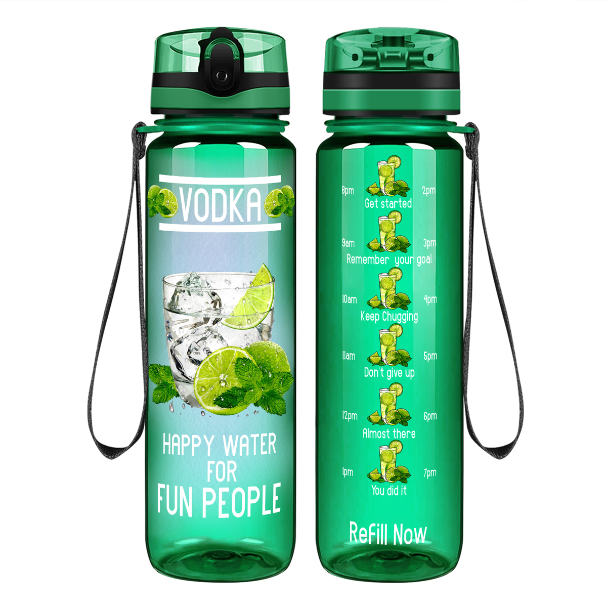 Vodka Happy Water on 32 oz Motivational Tracking Water Bottle