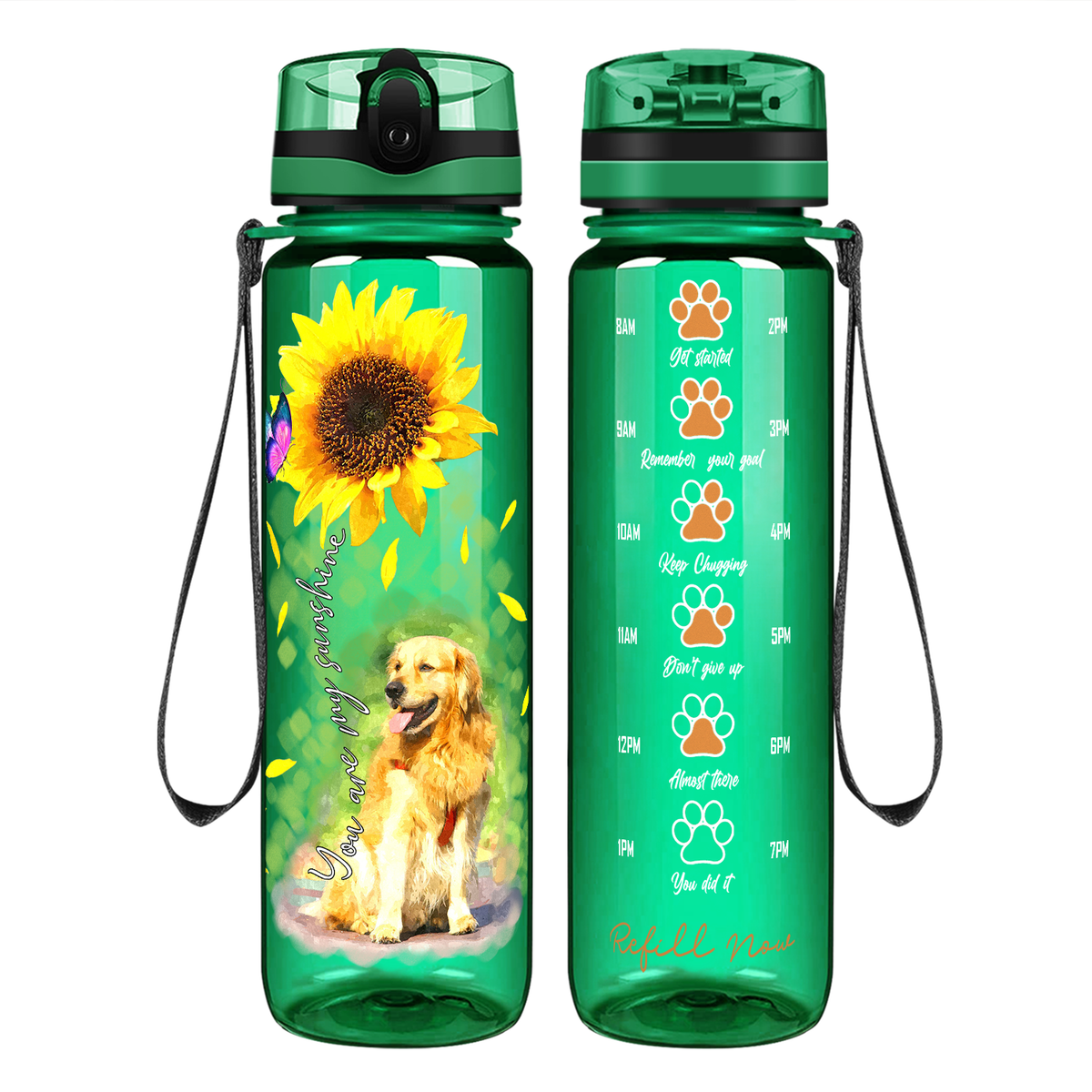 You Are My Sunshine with Butterfly Golden Retriever on 32 oz Motivational Tracking Water Bottle