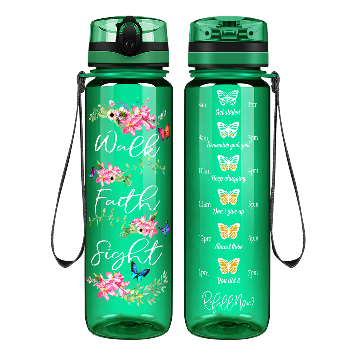 Walk Faith Sight on 32 oz Motivational Tracking Water Bottle
