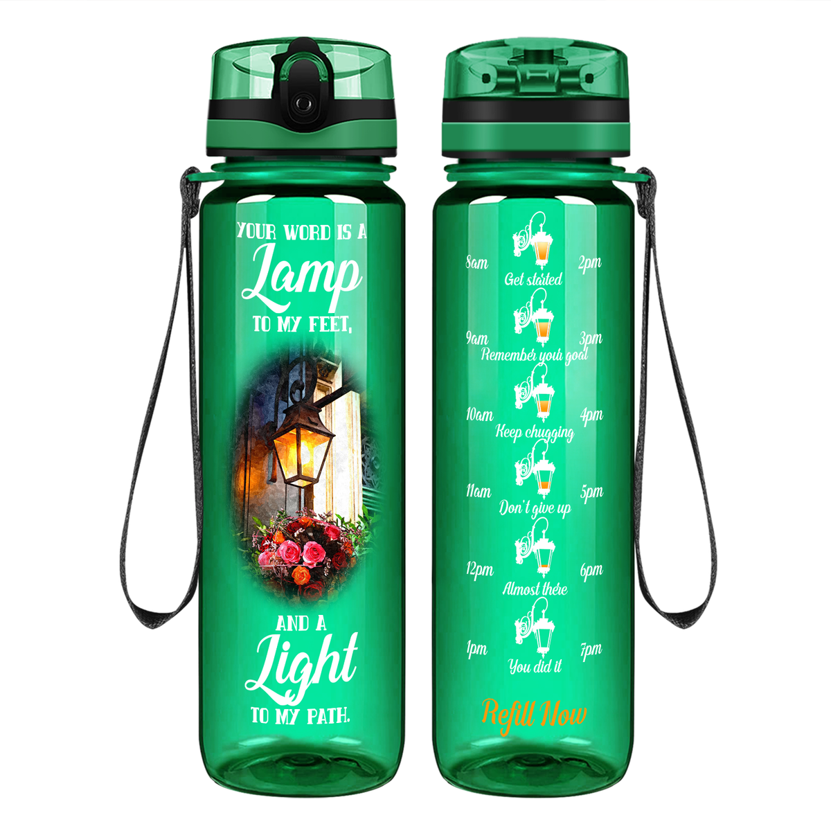 Your Word Is A Lamp To My Feet on 32 oz Motivational Tracking Water Bottle