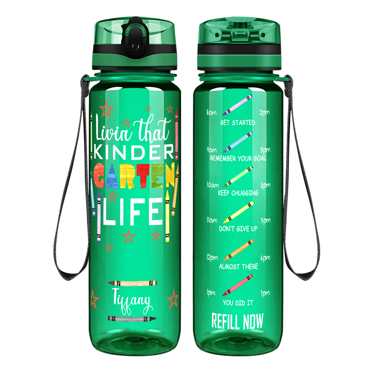 Personalized Livin' That Kindergarten Life on 32 oz Motivational Tracking Water Bottle