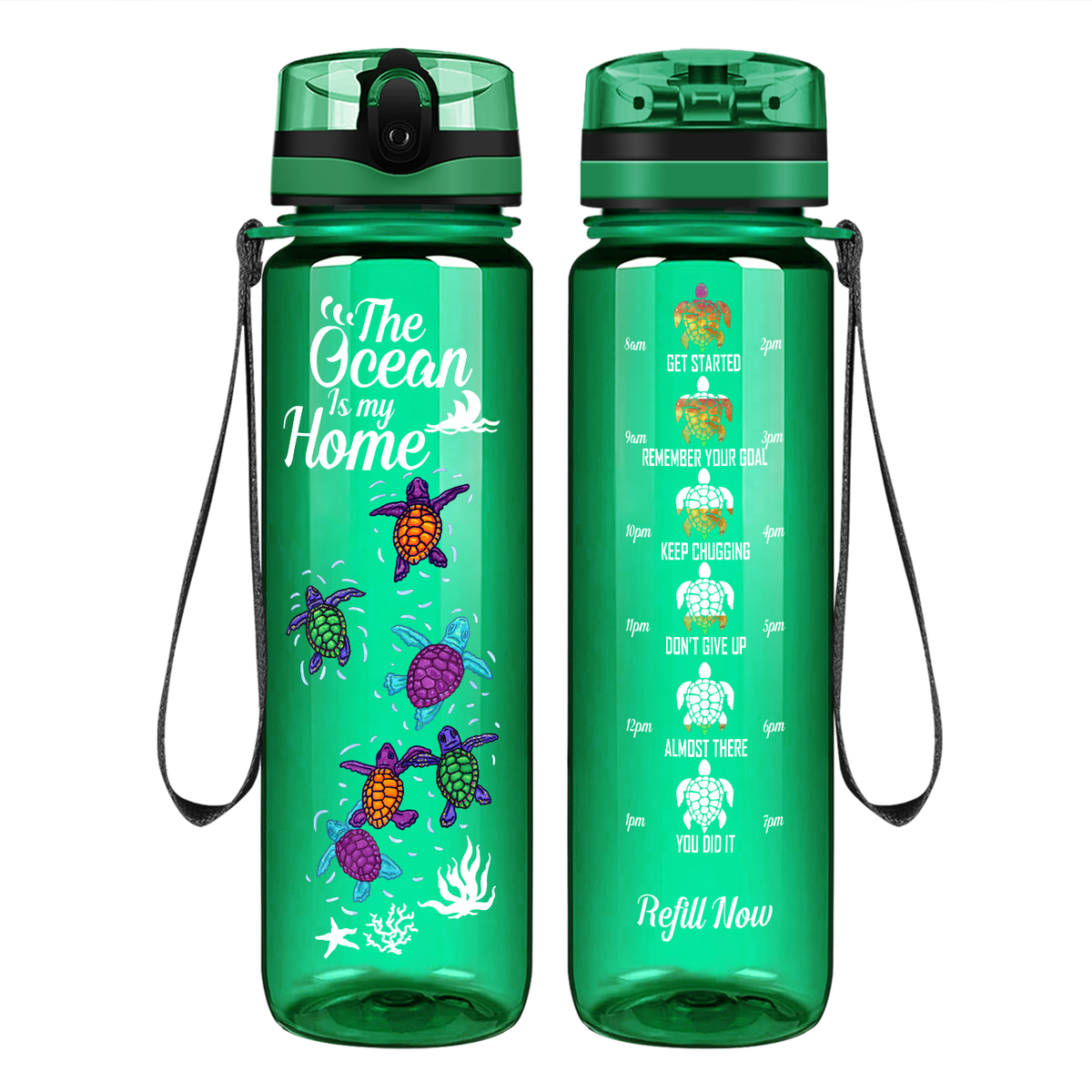The Ocean Is My Home Turtles on 32 oz Motivational Tracking Water Bottle