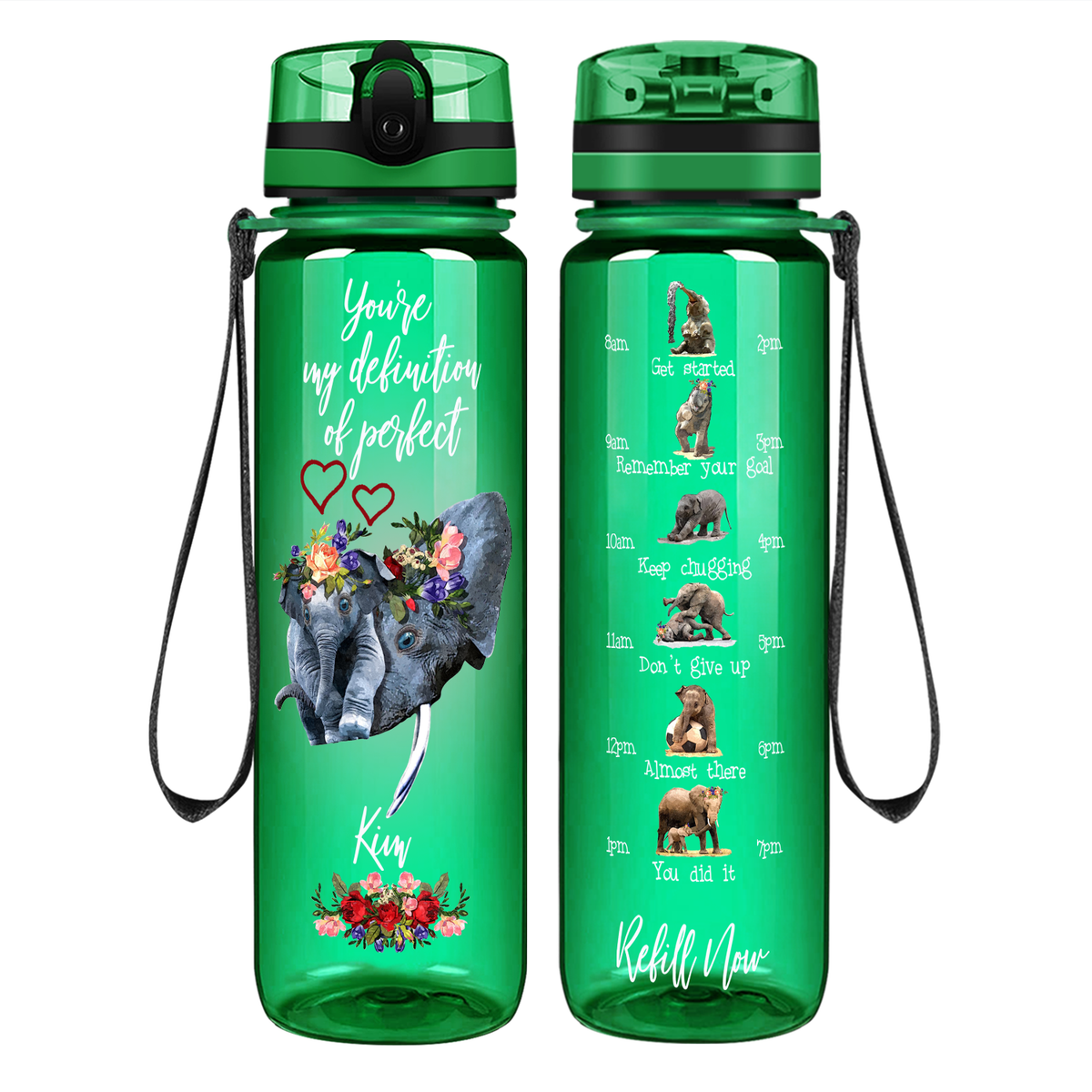 Personalized Definition of Perfect Elephants on 32 oz Motivational Tracking Water Bottle