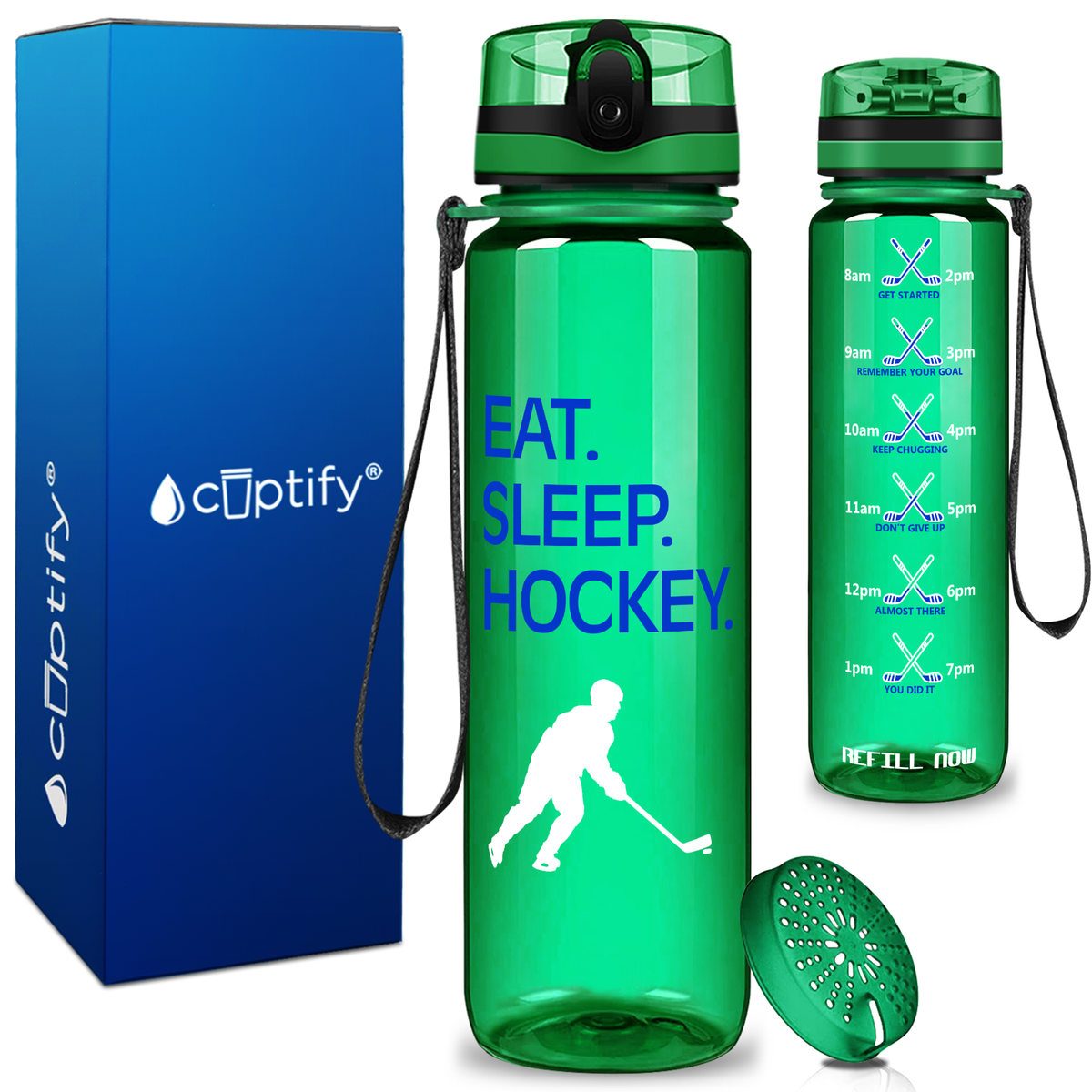Personalized Eat Sleep Hockey on 32 oz Motivational Tracking Water Bottle