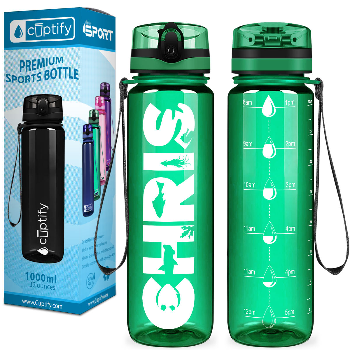 Kids Personalized on Green 32 oz Motivational Tracking Water Bottle