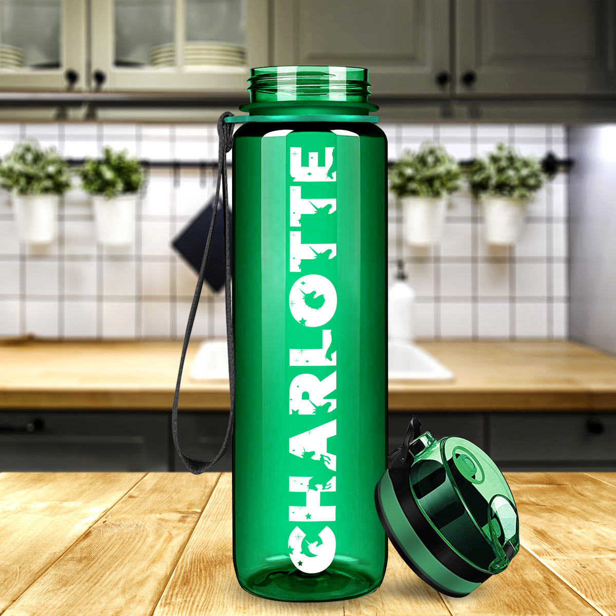 Kids Personalized on Green 32 oz Motivational Tracking Water Bottle