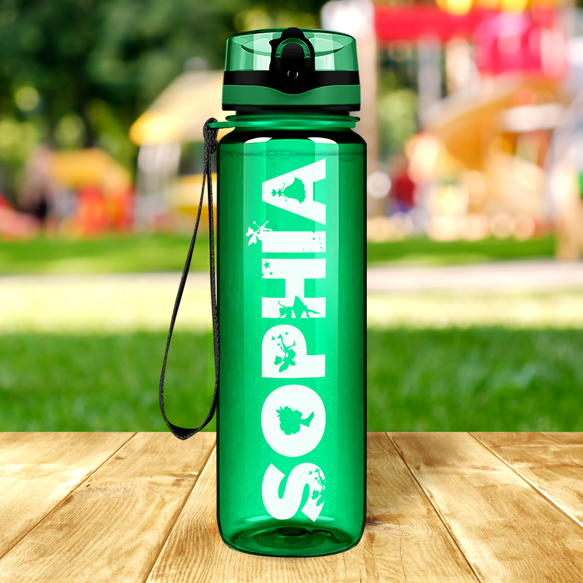 Kids Personalized on Green 32 oz Motivational Tracking Water Bottle