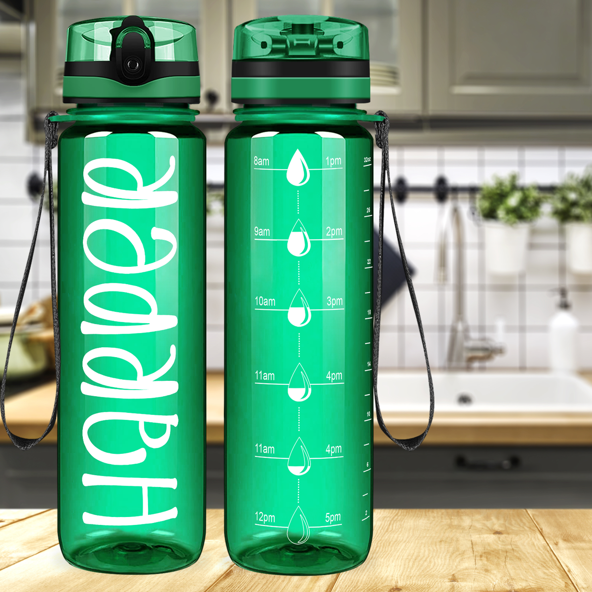 Kids Personalized on Green 32 oz Motivational Tracking Water Bottle