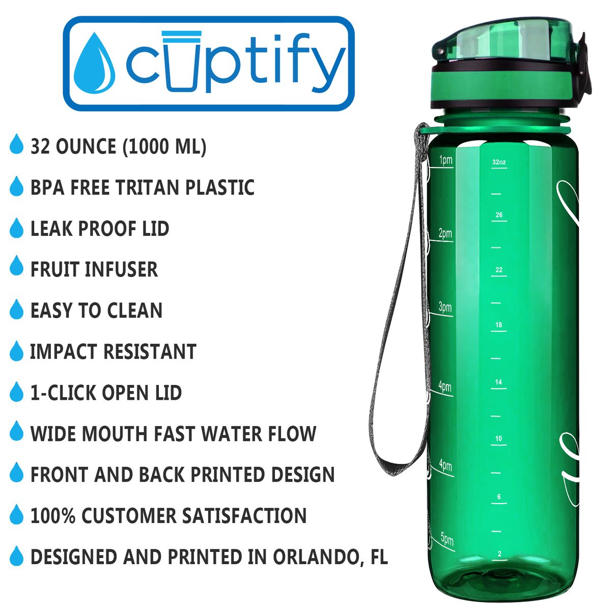Cuptify Personalized Green Gloss 32 oz Water Bottle