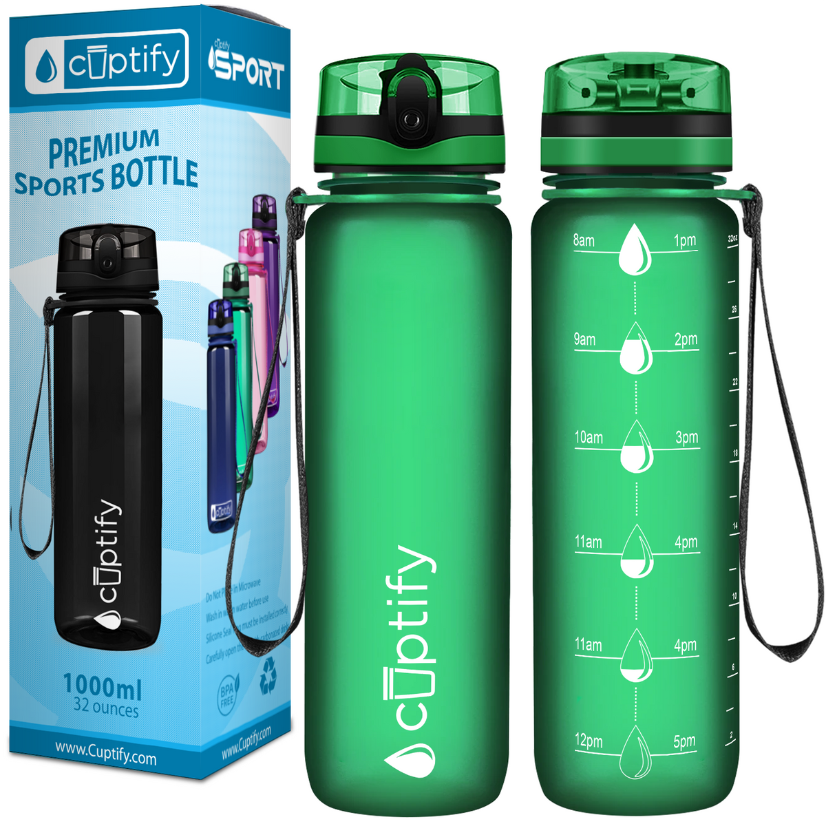 Green Frosted 32 oz Hydration Tracker Water Bottle