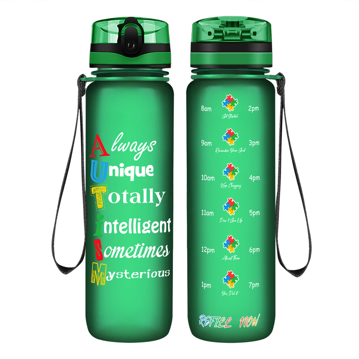 Autism Support Awareness on 32 oz Motivational Tracking Water Bottle