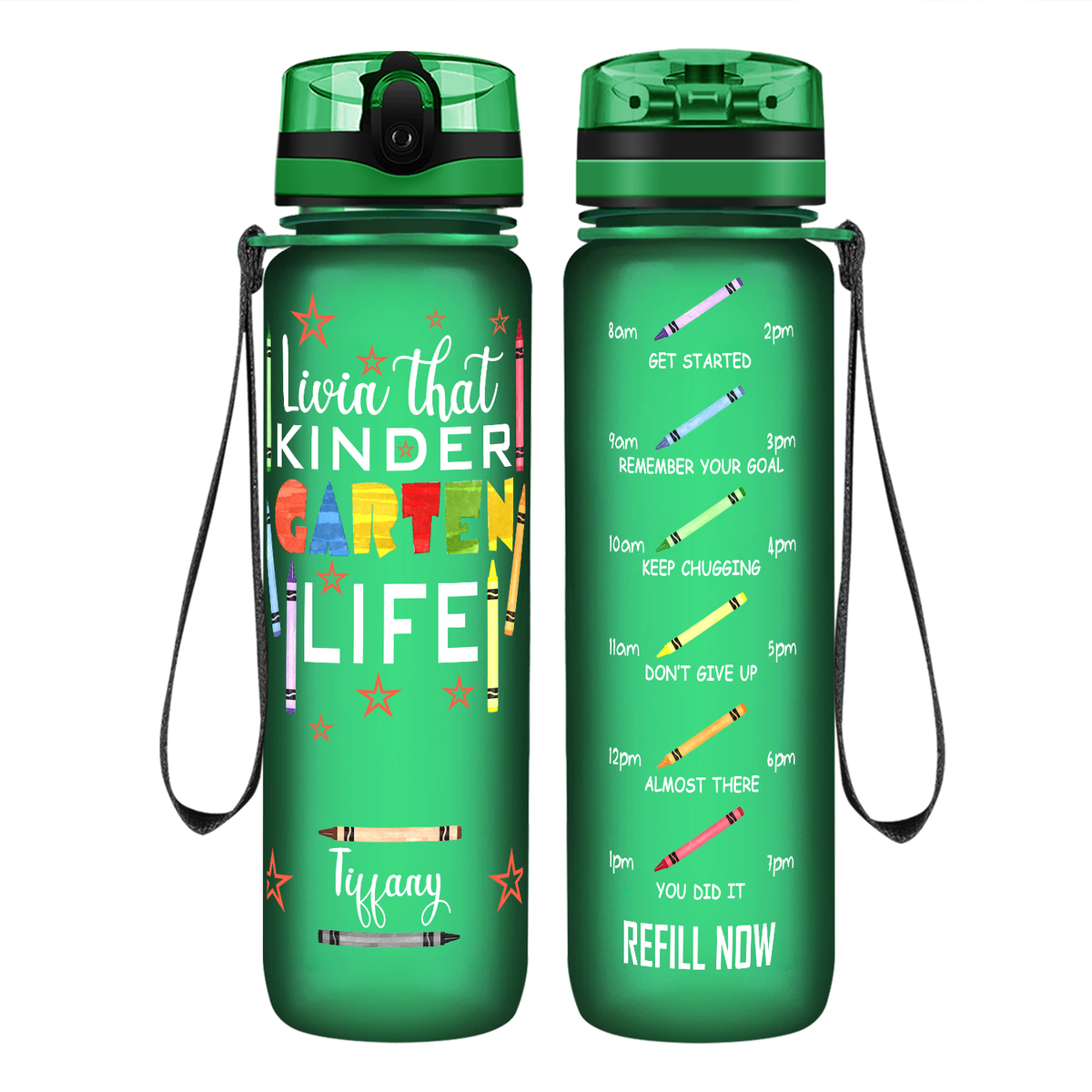 Personalized Livin' That Kindergarten Life on 32 oz Motivational Tracking Water Bottle