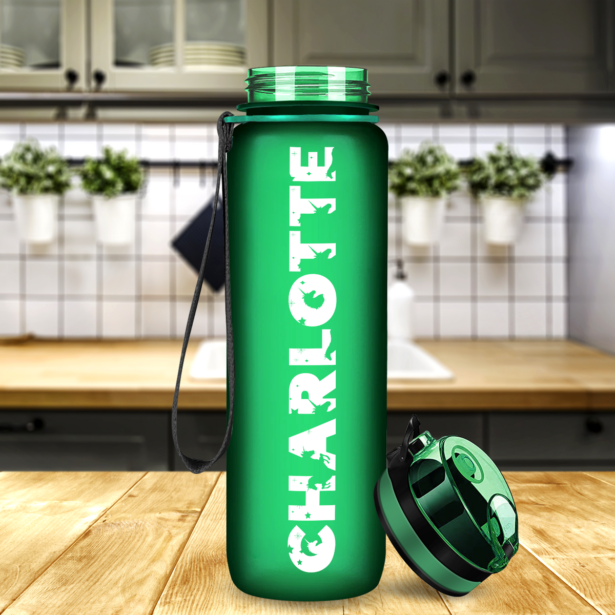 Kids Personalized on Green Frosted 32 oz Motivational Tracking Water Bottle
