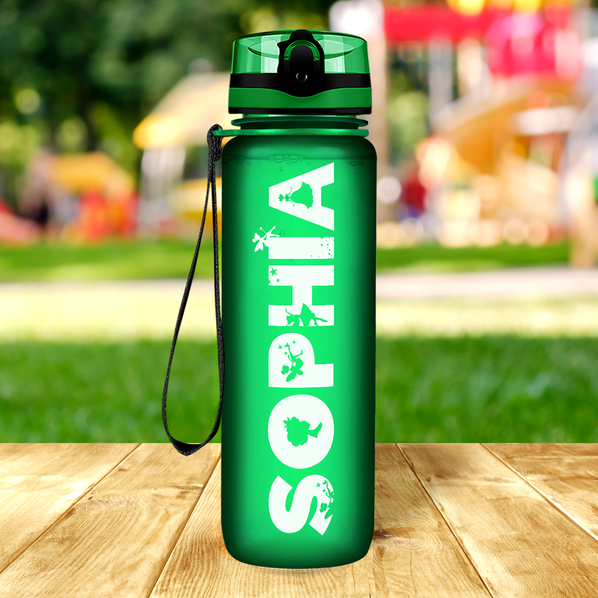 Kids Personalized on Green Frosted 32 oz Motivational Tracking Water Bottle